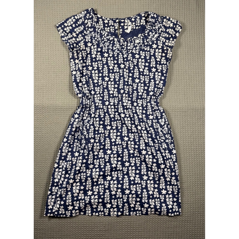 Old Navy Floral Cotton Fit and Flare Dress Navy Blue White Cap Sleeve XS